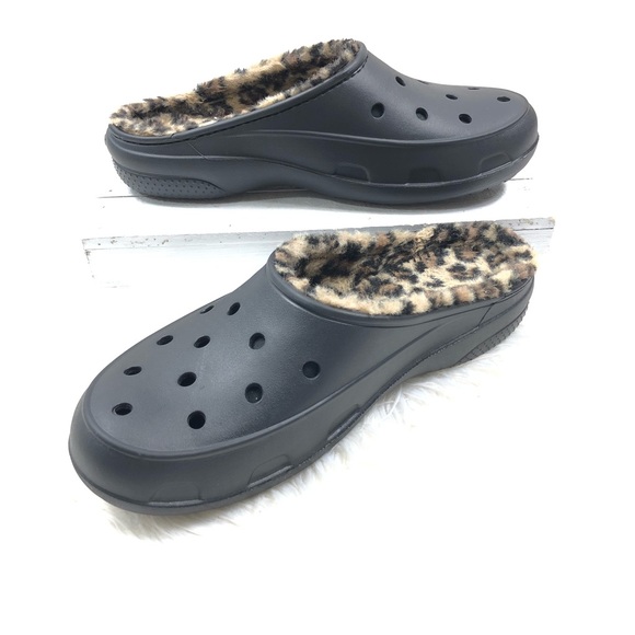 leopard lined crocs